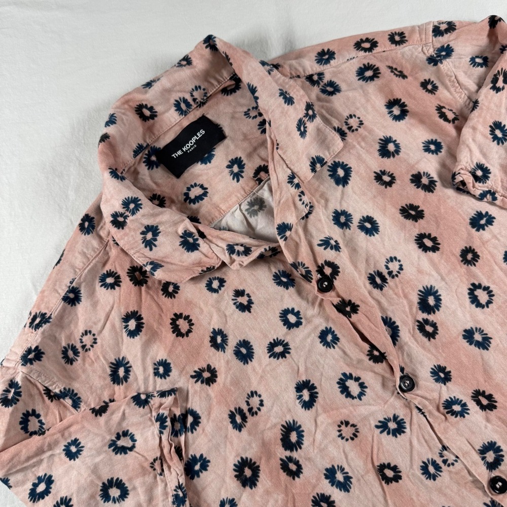 The Kooples Men's Size M Pink Floral Print Short Sleeve Viscose Button Up Shirt